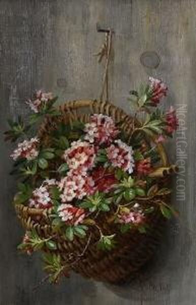 Weidenkorb Mit
 Alpenrosen. Oil Painting by Marie Nyl-Frosch