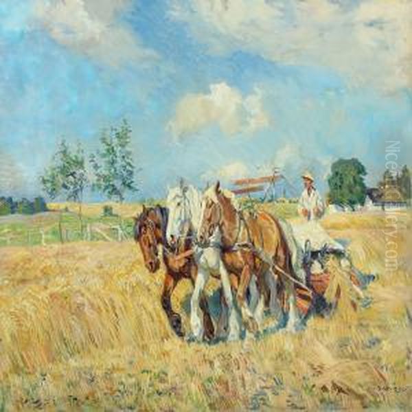 Harvest Scenery Oil Painting by Borge C. Nyrop