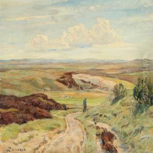 Landscape With Shepherd Oil Painting by Borge C. Nyrop