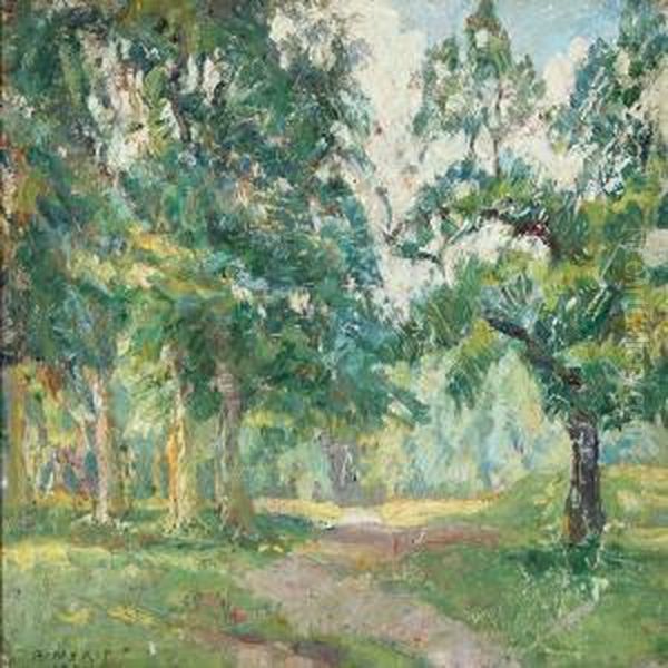 Summer Landscape With Trees Oil Painting by Borge C. Nyrop