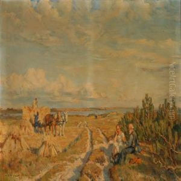 Workers In The Field Oil Painting by Borge C. Nyrop