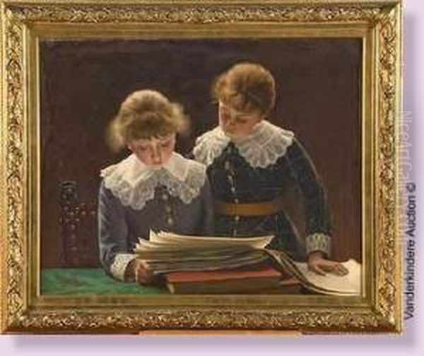 Les Deux Jeunes Soeurs Et Les Livres D'images Oil Painting by Alexis Nys