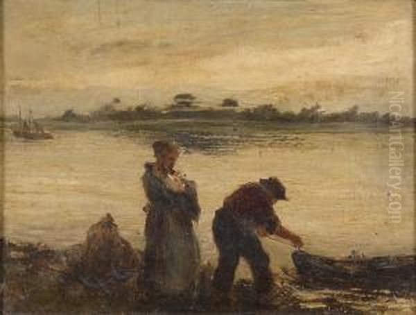 Fischerfamilie Am Niederrhein. Oil Painting by Leo Nyssen