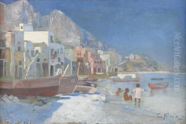 Hamnen Capri Oil Painting by Valdemar Nystrom