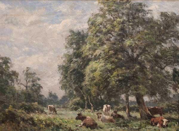 Cattle In A Wooded Landscape Oil Painting by Dermod William O'Brien