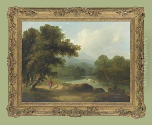 A Wooded River Landscape With A Woman On A Track Oil Painting by James Arthur O'Connor