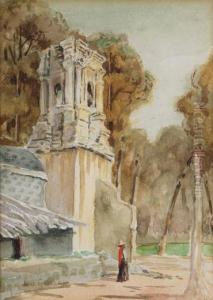 Paisaje Con Iglesia Y Personaje Oil Painting by Cecil Crawford O'Gorman