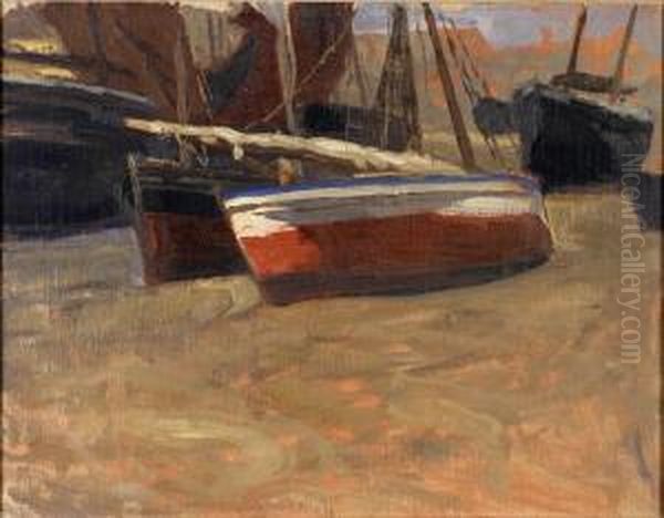 Ruckseitigbetitelt Boote Am Strand Ii. Oil Painting by Karl O'Lynch Van Town