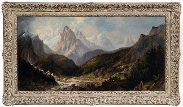 Western Mountain Landscape With Waterfall Oil Painting by Abby Oakes