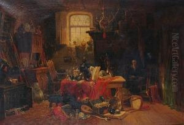 An Inteior, Believed To Be Possibly ````the Old Curiosity Shop```` Oil Painting by A.T., Mrs. Oakes