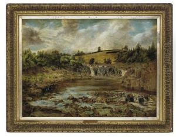 The River Waterfall Oil Painting by John Wright Oakes