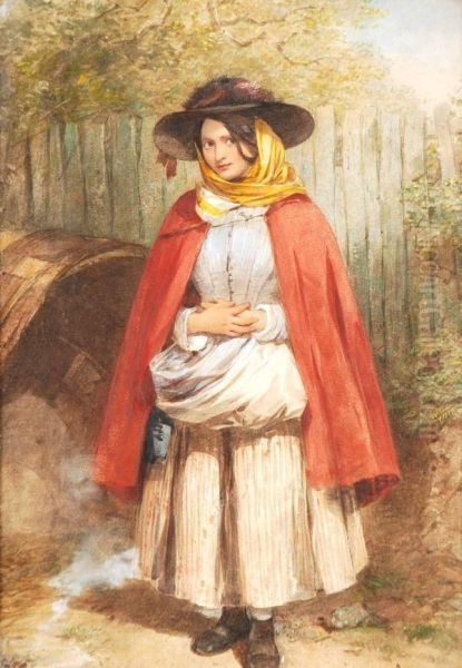 Portrait Of A Girlby A Wooden Fence Oil Painting by Octavius Oakley