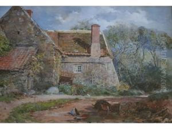 Poultry By An Old Cottage Oil Painting by Octavius Oakley