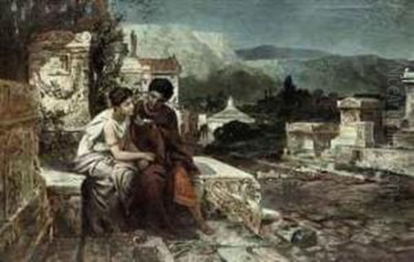 A Night In Pompeii Oil Painting by Emanuel Oberhauser