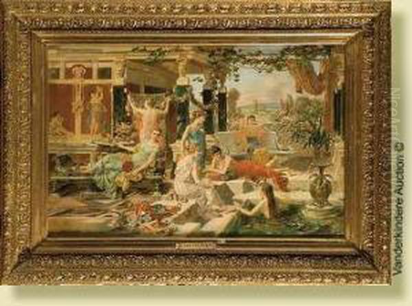 Jeunes Femmes Antiques Au Bain Oil Painting by Emanuel Oberhauser