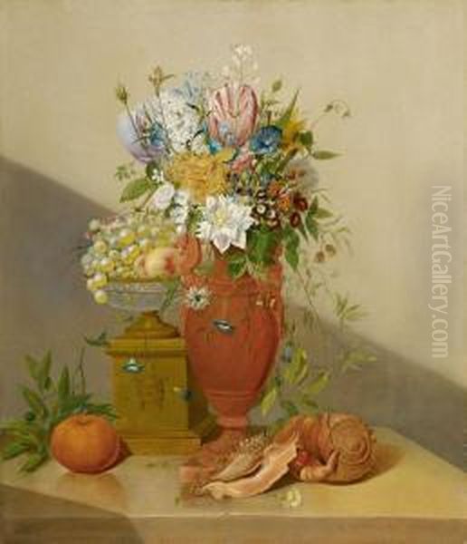 Stillleben Mit Blumen,fruchten Und Muscheln Oil Painting by Anthony Oberman