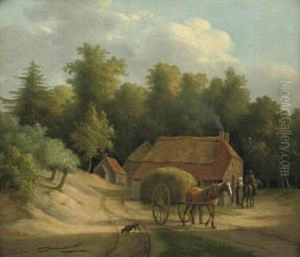 Haywain By A Farm Oil Painting by Anthony Oberman