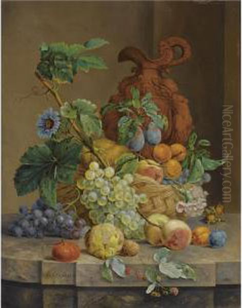 A Still Life With Fruit And Flowers Oil Painting by Anthony Oberman