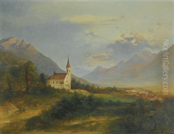 The New Parish Church In Schaan Oil Painting by Adolf Obermullner