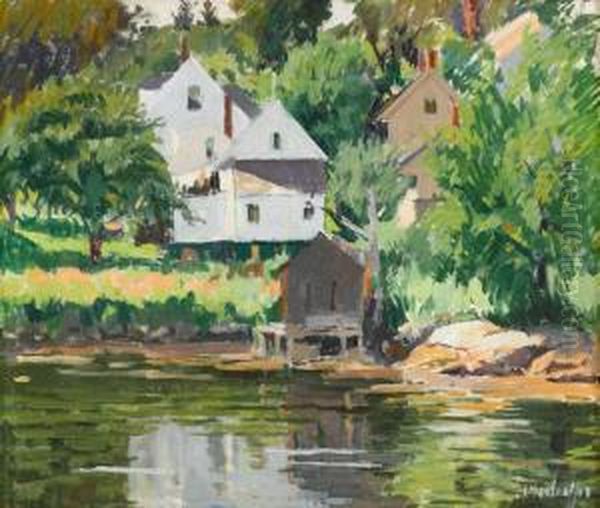 Boat House, Boothbay Harbor Oil Painting by George Oberteuffer