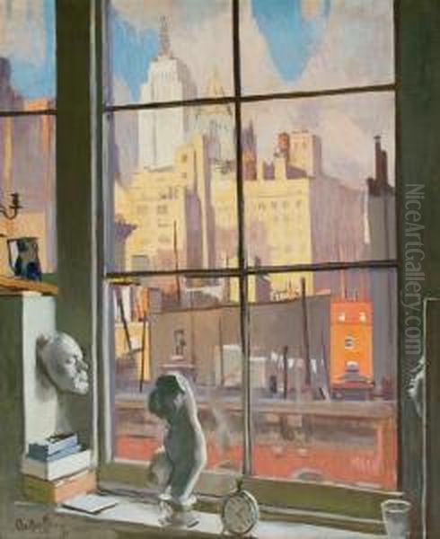 View From Studio Window, New York Oil Painting by George Oberteuffer