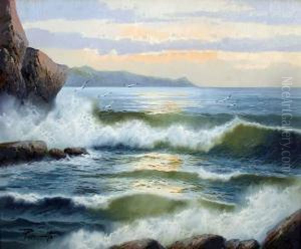 Coastal Scene Oil Painting by Antonio Oberto