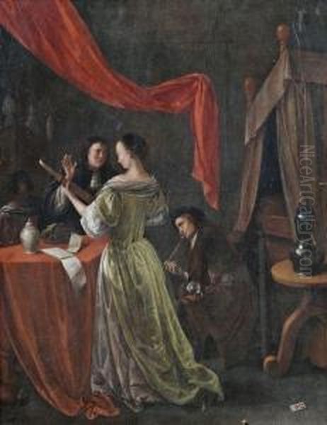 Saloninterieur Mit Gesellschaft Und Lautenspielerin Oil Painting by Jacob Ochtervelt