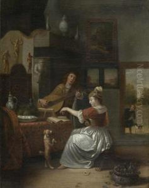 Die Musikstunde. Oil Painting by Jacob Ochtervelt