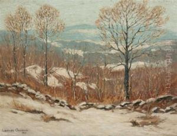 A Snowy Hillside Oil Painting by Leonard Ochtman