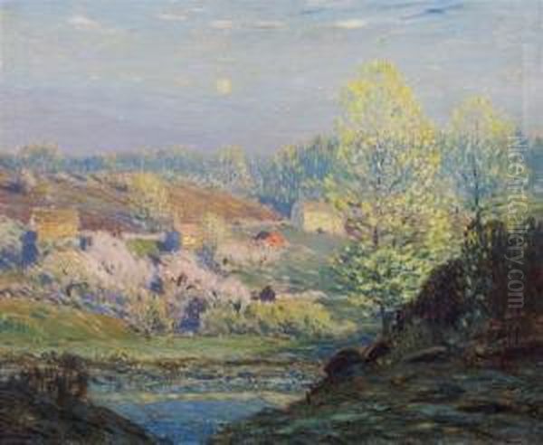 Spring Landscape Oil Painting by Leonard Ochtman