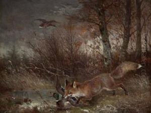 Fuchs Packt Ente Oil Painting by Carl Friedrich Ockert