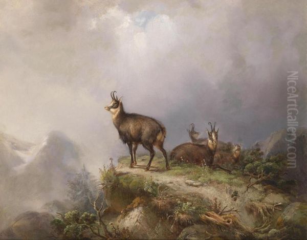 Chamois Oil Painting by Carl Friedrich Ockert