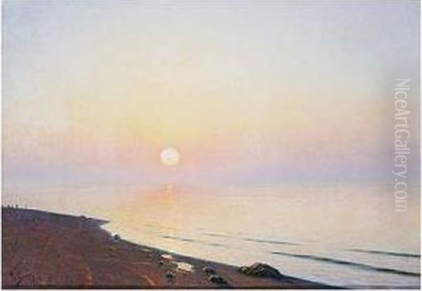 Puesta De Sol En Elmar Oil Painting by Emilio Ocon Y Rivas