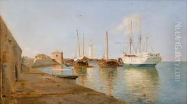 Veleros En El Puerto Oil Painting by Emilio Ocon Y Rivas