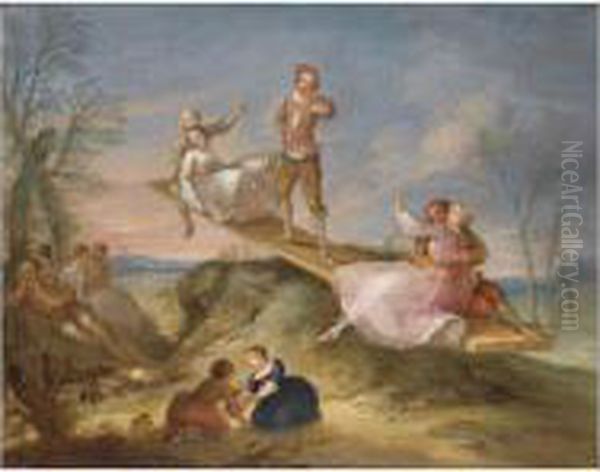 La Bascule ; La Fete Galante Oil Painting by Franois Octavien