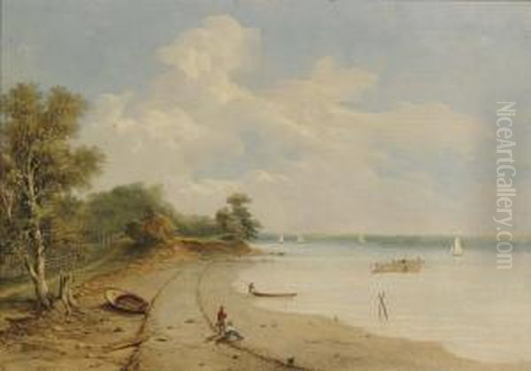 Fishing By The Hudson River Oil Painting by Walter Mason Oddie