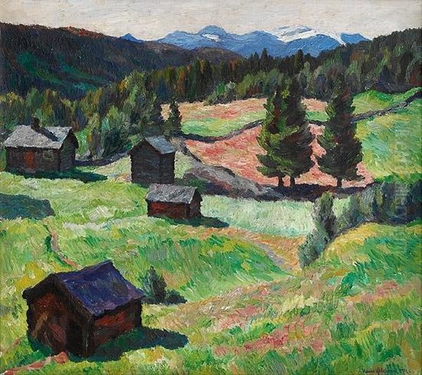 Landskap Med Smabruk 1916 1916 Oil Painting by Hans Odegaard