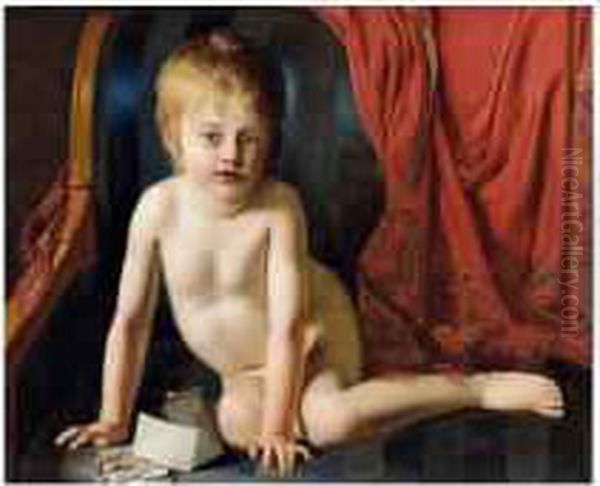 Enfant Jouant Aux Cartes Oil Painting by Joseph Denis Odevaere