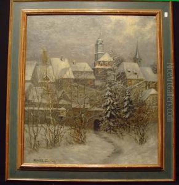 Stadt Im Winter - Weimar Oil Painting by Max Oehler