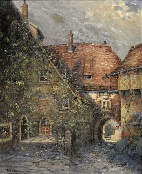 Innenhof Der Wartburg In Wittenberg Oil Painting by Max Oehler