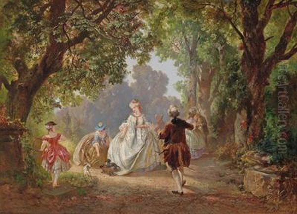 Marie Antoinette Beim Hundespiel Im Park Von Versaille Oil Painting by Ernst Erwin Oehme