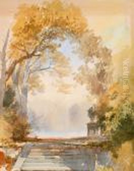 Herbstlicher Park Mit Einer Treppe Oil Painting by Ernst Erwin Oehme