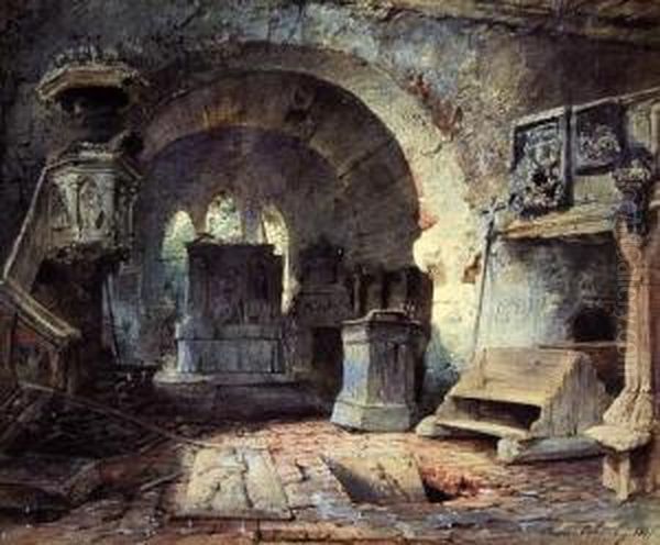 Blick In Eine Verfallene Kapelle Oil Painting by Ernst Erwin Oehme