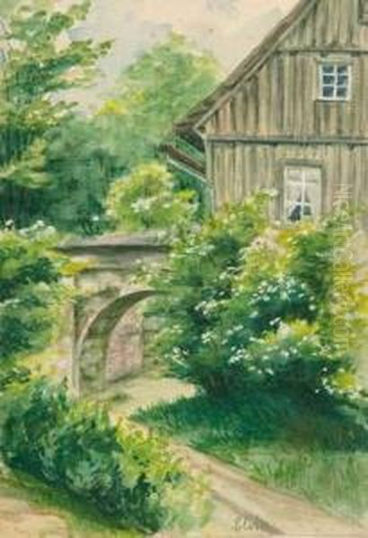 Haus Im Grunen. Oil Painting by Ernst Ferdinand Oehme