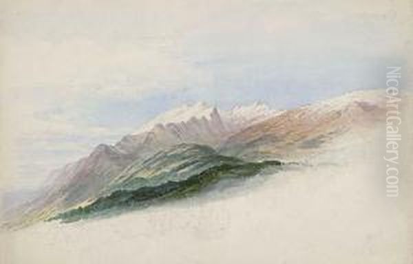 An Alpine Landscape Oil Painting by Ernst Ferdinand Oehme