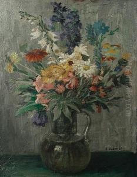 Mixed Flowers In A Jug by Hugo Oehme