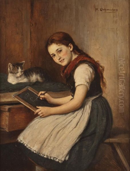 Malstunde Mit Katze Oil Painting by Hugo Oehmichen