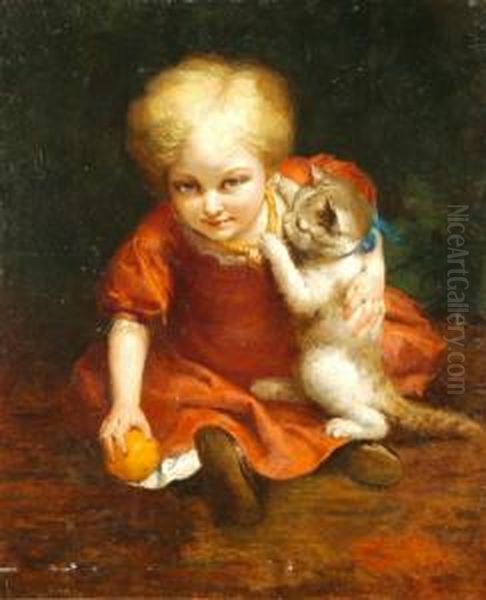 I Due Cuccioli Oil Painting by Francois Felix Oenaille