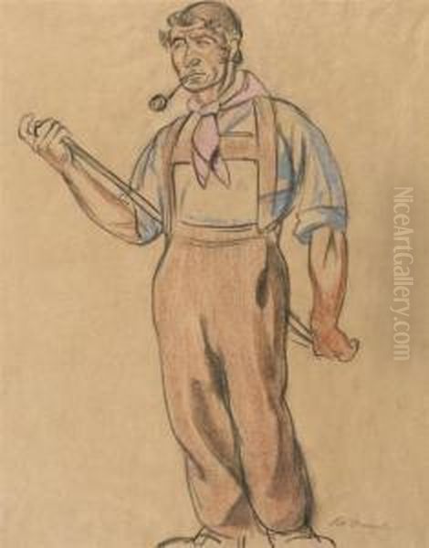 Appenzell Man With Pipe. Oil Painting by Albert Sebastian Oesch