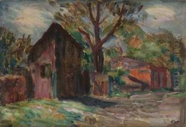 Country Landscape With Barn Oil Painting by George Ferdinand Of